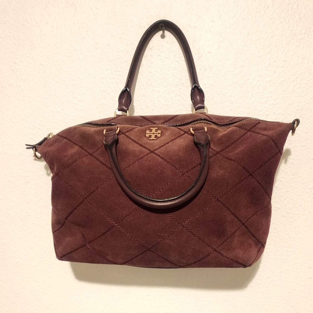 TORY BURCH Frida stitched suede satchel bag